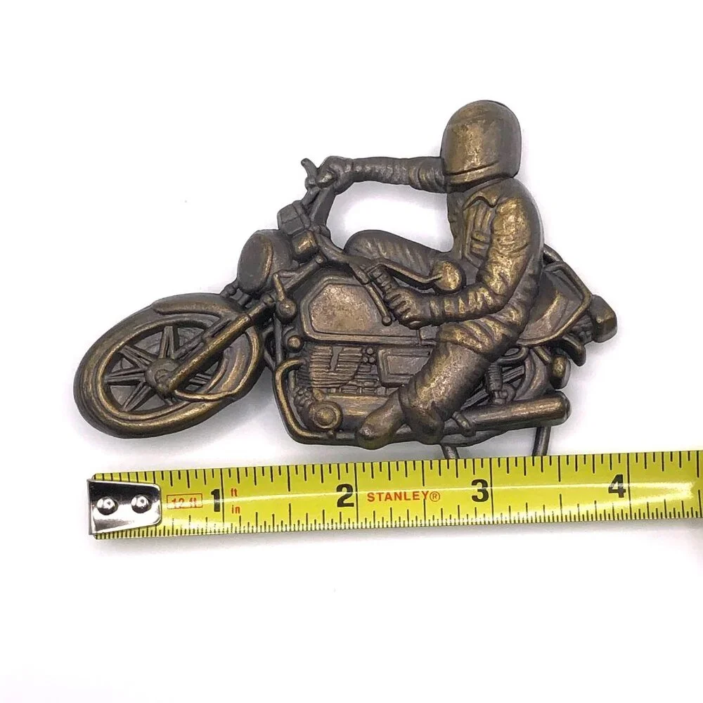 Vintage Bronze-Tone Motorcycle Rider Belt Buckle Biker Accessory